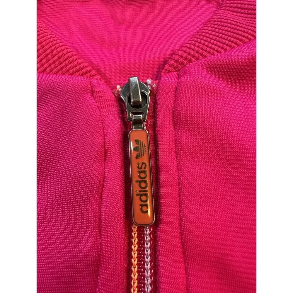 2010 adidas Pink/Yellow 3-Stripes Full Zip Track Jacket w/ Pockets Size 38